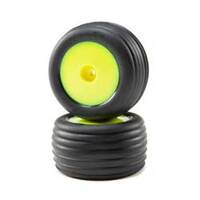 Losi Directional Tires, Front, Mounted, Yellow, Mini-T 2.0