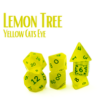 Level Up Dice Semi precious dice set - Lemon Tree (Yelllow Cats Eye)