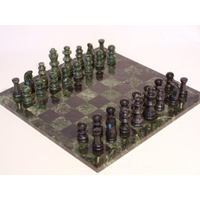 Marble Chess Set Green & Black Marble 16in M1041EA