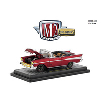 M2 Machines 1/24 Satin Red 1957 Chevrolet Bel Air Convertible Auto Thentics 