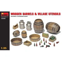Miniart 1/35 Wooden Barrels & Village Utensils 35550 Plastic Model Kit