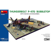 Miniart 1/48 Thunderbolt P-47D Bubbletop  w/Base & Accessories. Big Set Plastic Model Kit