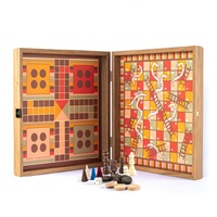 Manopoulos Chess/ Backgammon/ Ludo/ Snakes - Rainbow - Walnut Replica Wooden Case