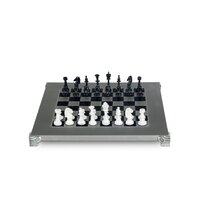 Manopoulos Classic Metal Staunton Chess Set with Black/White Chessmen and Aluminium Chessboard 28 X 28cm (Small)