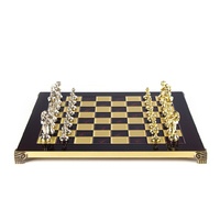 Manopoulos Classic Metal Staunton Chess Set With Gold & Silver Chessmen & 36cm Chessboard In Red