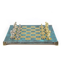 Manopoulos Classic Metal Staunton Chess Set With Gold & Silver Chessmen & 36cm Chessboard In Turquoise
