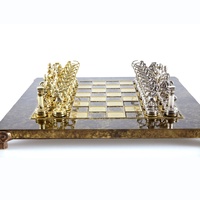 Manopoulos Archers Metal Chess Set With Gold & Silver Chessmen/ Brown Chessboard 27cm In Wooden box