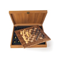 Manopoulos Wooden Chess Set Walnut Burl Chessboard 34cm With Staunton Chessmen