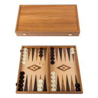 Manopoulos Handmade Wooden Backgammon Oak Walnut Replica With Black And Walnut Points 38x20cm