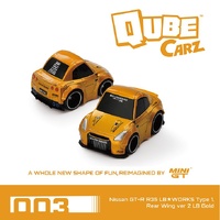 Mini GT QubeCarz Nissan GT-R R35 LB-WORKS Type 1 Rear Wing V2 LB Gold Diecast Model Car
