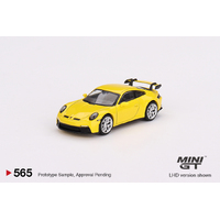 Mini GT 1/64 Porsche 911 (992) GT3 Racing Yellow Diecast Car
