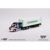 Mini GT 1/64 Western Star 49X Blue w/ 40' Reefer Container "EVERGREEN" Diecast Truck