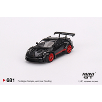 Mini GT 1/64 Porsche 911 (992) GT3 RS Black with Pyro Red Diecast Car