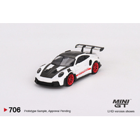 Mini GT 1/64 Porsche 911 (992) GT3 RS Weissach Package White with Pyro Red Diecast Model