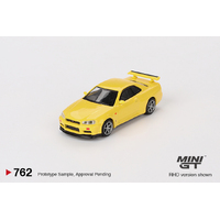 Mini GT 1/64 Nissan Skyline GT-R R34 V-Spec Lightning Yellow Diecast Model Car