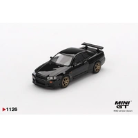 Mini GT 1/64 Nissan Skyline GT-R (R34) V.Spec Black Pearl w/TE37 Wheel Diecast Model Car