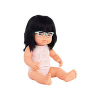 Miniland - Baby Doll - Asian Girl with Glasses 38cm