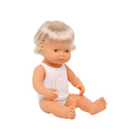 Miniland - Baby Doll - Caucasian Girl with Hearing Aid 38cm