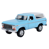 Motormax 1/24 1978 Ford Bronco Hard Top in Light Blue Diecast Model Car
