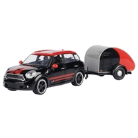 MotorMax 1/24 Black Mini Cooper S Countryman w/Trailer Diecast Car