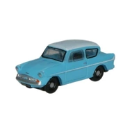 Oxford 1/148 Ford Anglia Caribbean Turquoise/White Diecast Model
