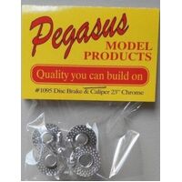 Pegasus 1/24 Disc Brake and Caliper (4) 23" Chrome for Scale Models [1095]
