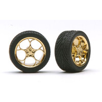 Pegasus 1/24 "Swirl Star" Rims W/Tires Gold for Scale Models [1216]