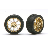 Pegasus 1/24 "Diamante's" Rims W/Tires Gold (4) for Scale Models [1256]