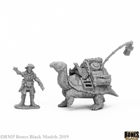 Reaper: Bones Black: Dreadmere Tortoise & Drayman Unpainted Miniature