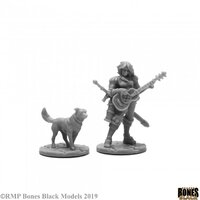 Reaper: Bones Black: Isobael the Bard and Rufus Unpainted Miniature