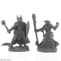 Reaper: Bones Black: Dragonfolk Wizard and Cleric Unpainted Miniature