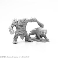 Reaper: Bones: Hill Giant Hunter & Dire Lion Unpainted Miniature