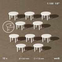 Schulcz 1/100 10 Round Tables (4 Legs) White 8mm SCHU-60804