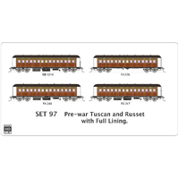 SDS Model HO NSWGR End Platform Car SET 97 Pre-War Tuscan & Russet - Full Lining 4 Carriage Pack