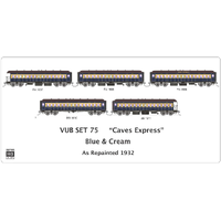 SDS Model HO NSWGR End Platform Car SET 75 "Caves Express" Blue & Cream 5 Carriage Pack