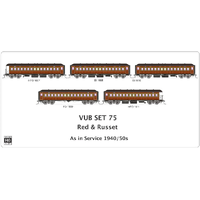 SDS Model HO NSWGR End Platform Car SET 75 Red & Russet 5 Carriage Pack