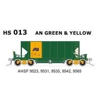SDS HO SAR AHSF Stone Hopper Wagon AN 5 Car Pack - Green & Yellow