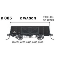 SDS HO NSWGR 1930-40s K Wagons w/ Buffers, 5 Car Pack (8251, 8273, 8546, 8605, 9986)