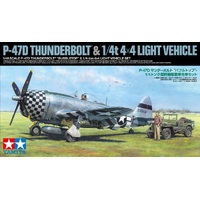 Tamiya 1/48 P-47D Thunderbolt Bubbletop & ¼ Ton 4x4 Light Vehicle Plastic Model Kit