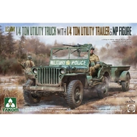 Takom 1/35 U.S. Army 1/4 ton utility truck w/ trailer & MP figure Plastic Model Kit