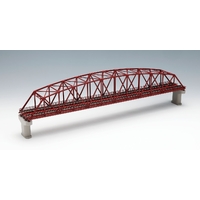 Tomix N 2 Track arched thru truss bridge w/piers 22" red