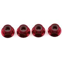 Traxxas 4mm Aluminum Flanged Serrated Nuts (Red) (4)