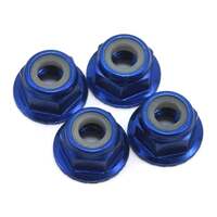 Traxxas 4mm Aluminum Flanged Serrated Nuts (Blue) (4)