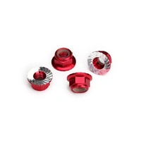 Traxxas Nuts, 5mm Flanged Nylon Locking (Alum, Red-Anod) (4)