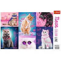 Trefl 1000pc Neon Colour Line Cats Jigsaw Puzzle