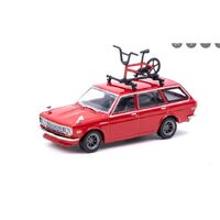 Tarmac Works 1/64 Red Datsun Bluebird 510 Wagon w/Bicycle Roof Rack Included Diecast Car