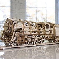 UGears Steam Locomotive with tender and 50cm of track Wooden Model