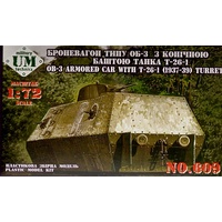 UM-MT 609 1/72 OB.-3 armored railway carriage w/ T-26-1 w/conic turret (1937-39) Plastic Model Kit