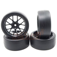 Yeah Racing Spec D CS Wheel Offset +3 Black w/Tire 4pcs For 1/10 Drift 