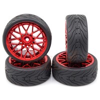 Yeah Racing Spec T LS Wheel Offset 3 Red w/Tire 4pcs For 1/10 Touring 